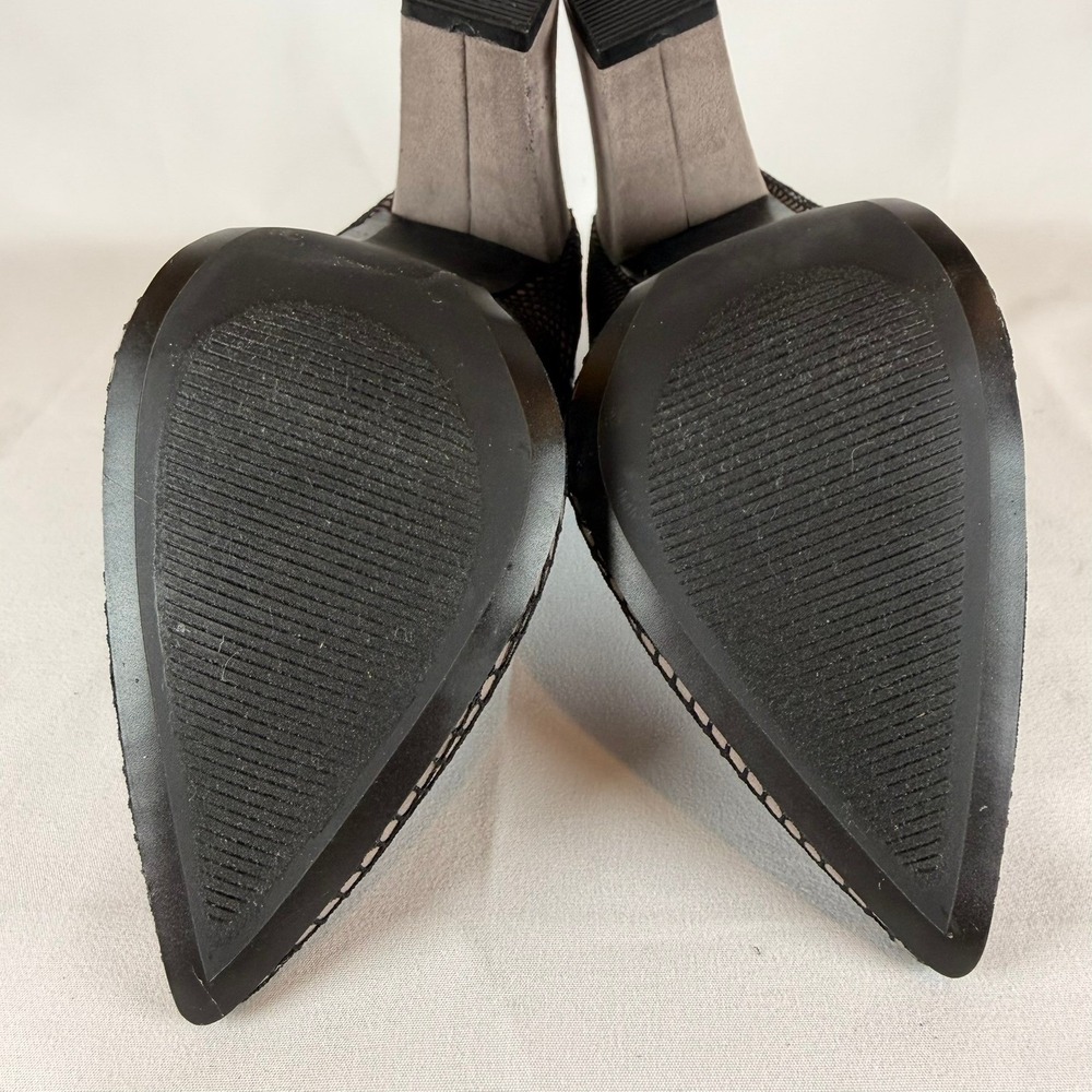 ShoeDazzle Aria Black Mesh Fishnet Pointed Toe Block Heel Pumps Womens‎ 7 Taupe - Picture 5 of 10